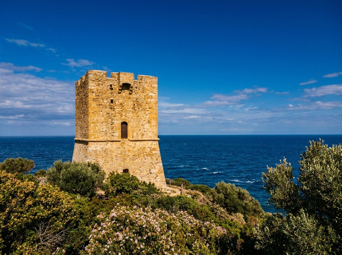 Tour génoise restaurée face à la mer